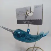 New Adorable Narwhal Ocean Fish Coastal Glass Christmas Ornament With Glitter