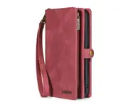 C02 Red Lanyard Zipper Smartphone Leather Case Detachable Multilayer Card Wallet Phone Cover Holder Type for IPhone 13ProMax