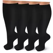 4 Pairs Plus Size Compression Socks for Women and Men 20-30 mmHg Wide Calf
