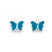 Sterling Silver Blue Enamel Butterfly Studs