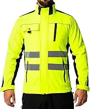 Sam Caan® Hi Vis Softshell Jacket Men High Visibility Viz Reflective Water Resistant Shower Proof Rain Repellent Windproof Safety Site Coat Work Wear Builder Soft Shell Workwear Warm Top