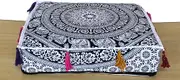 ICC Large Square Cotton Mandala Cushion Cover Hippie Ottoman Pouf Cover Daybed Floor Pillow Cover with Heavy Duty Zipper Seating Ottoman Poufs Dog-Pets Bed (Black & White Flower, 18" Square)