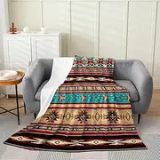 Aztec Throw Blanket Queen Size, Ethnic Tribal Arrow Flannel Fleece Blanket for Sofa Bed Couch, Southwestern Native Bohemian Sherpa Blanket, Western Star Fuzzy Blanket Geometric Bedroom Decor
