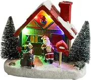 Christmas Village House, LED Lighted Christmas Village Houses with Figurines, Christmas Snow Village House Christmas Village Collection Collectible Buildings Indoor Room Decor