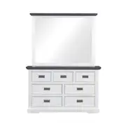 Hampton 7 Drawer Dresser with Mirror - White/Charcoal