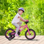 CostwayKids Bike for 4-7 Years Old Sport Bicycle Adjustable with Training Wheels-Pink-14 inches