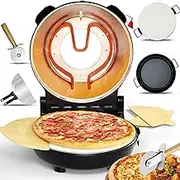 Electric Pizza Oven Indoor, 12" Countertop Pizza Oven with Pizza Stone & Grill Pan, Built-in Thermometers, Timer, Viewing Window, Heats up to 420℃ Pizza Cooker Pizza Maker for Homemade Pizza Black