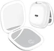 Pocaton Travel Mirror 1X/10X Compact Mirror: Magnifying Makeup Mirror with 3 Colour Temperature LED, USB Rechargeable, Portable Pocket Mirror Magnetic Folding, Small Handheld Mirror Touch Sensor White