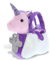 DolliBu Purple Unicorn Plush Purse Stuffed Toy with Silver Cross Plush - 9 Inch