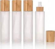 COSIDEA 4 pcs Empty 4oz /120ml bamboo lid Frosted glass spray bottle with fine mist despenser head for liquid perfume toiletries containers, toner bottles