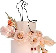 Rustic Wedding Cake Topper with Bride and Groom Silhouette, Mr & Mrs Couple Married Cake Toppers for Wedding Engagement Gift Rustic Cake Topper Silhouette of Groom Kissing Bride, Black