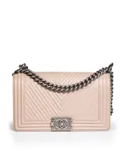2014 Beige Lambskin Medium Chevron Boy Bag Ruthenium Hardware
