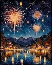 Festival Night Paint by Numbers Kit for Adults - DIY Fireworks and Floating Lanterns on River Painting on Canvas 16x20 Inches,Acrylic Paint Set,Suitable for Beginners,Art for Home Decoration