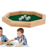 Wood Dice Tray, Octagonal Dice Mat, Dices Rolling Box with Portable Design, (4.13x4.13x1.1 Inches) Tray for Family Gatherings & Travel, Perfect for Thanksgiving & Christmas