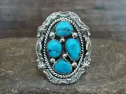 Native American Sterling Silver & Turquoise Cluster Ring by Becenti - Size 5.5