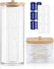 Gaomoeny 2 Pcs Cotton Pad Holder, Cotton Wool Bud/Swab/Ball Holder, Bathroom Qtip Dispenser Jars Canisters Holders for Vanity Cotton Ball Qtip Makeup Storage Organiser Dispenzer, wuth Bamboo Lid