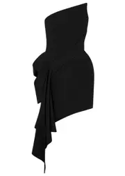 Mugler Asymmetric Strapless Twill Mini Dress - Black - 40 (UK12 / M) 40 (UK12 / M)