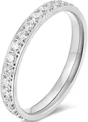 [Jude Jewelers] 3mm Stainless Steel Cubic Zircon Filled Stackable Eternity Wedding Band Ring