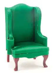 Dollhouse Miniatures 1:12 Scale Chair, Mahogany with Emerald Green Fab #CLA10989