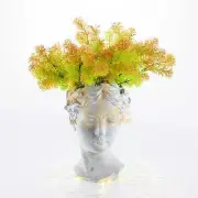 Solidago Filled Visage Face Cement Pot Planter w/ LED String Gray Green Orange
