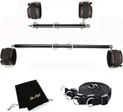 Expandable 2 Black Metal Spreader Bar Set Home Gym with 4pcs PU Brown Adjustable Straps,Sports Aid Training Fitness Gear Pilates Aid Kit,Gym Kit