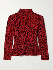 [Marie Adam-Leenaerdt] Marie Adam-Leenaerdt - Ruched Jacquard-knit Peplum Top - Red - medium medium Red