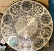 Meditating Yogi with Om Mantra & Geometrical Signs Inside Chakra Carved Gong-