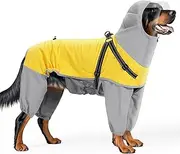 Dog Raincoat with Harness and Hooded Adjustable, Waterproof Rain Jacket, for Medium Large Dogs, Windproof Rain Coat for Rainy Windy Snowy, L