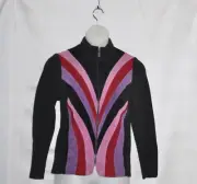 Bob Mackie Patchwork Suede Jacket w/ Knit Trim Size S Black