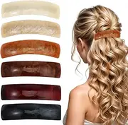 Molain 6 Pieces Barrettes for Women Hair Clips Hair Accessories Large French Hair Pin Retro Hair Clasp Wide Curved Celluloid Ponytail Holder Clamp Automatic Clasp Hairgrips, 6 Colors