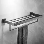 600mm 2 Layers Towel Shelf Storage Bath Stainless Steel Rack Rail Black