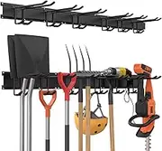 Garage Tool Storage Rack, 48 Inch Garage Organizer Wall Mounted Storage System with 6 Double Layer Hooks, Super Heavy Duty Garden Tool Hanger for Ski Gears, Chair, Rake Shovel Yard Tools
