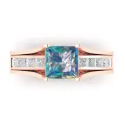 3.4 Princess Cut Blue Moissanite Promise Bridal Band set Sliding 14k Rose Gold