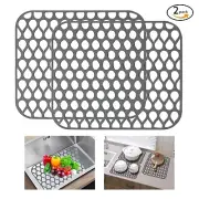 2PCS Non-Slip Silicone Sink Mat Heat Resistant Protector Grey Cuttable