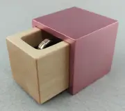 Pink Metal and Wood Cube Engagement Ring Box, Proposal Ring Box