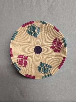 Vintage Colorful Wicker Wall Hanging Basket Bowl Boho Gallery Art Weaved...
