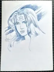 Signed Original Steve Bryant Wonder Woman Blue Pencil Sketch 10X14