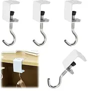 Ai-OUMLEEF Desk Mount Bag Hooks, 4 Pcs able Clamp Purse Hooks, Desk Hooks for Backpack, Desk Mount Bag Holder Hook Clamp-On Backpack Hanger(White)