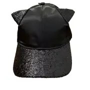 Spooky Streets Black Cat Sequin Cat Ear Cap Hat OS NEW Halloween Costume Party