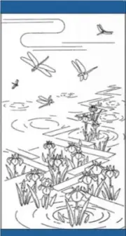 Sashiko Pre-printed Panel - HM-13 - Dragonflies and Iris - Blue