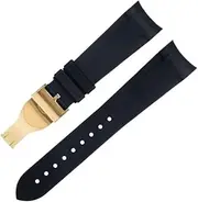 [NGALJJ] 22mm Fluoro Rubber Watch Band Curved End Folding Buckle Wristband Bracelet for Tudor Strap Bay GMT 41mm Dial