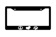 Black License Plate Frame PEACE LOVE PAW LOGOS(WHITE) Auto Accessory 232