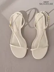 Bone White Leather Signature Strappy Sandals (AY6042) | $116