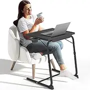TV Tray Table, Adjustable TV Dinner Table for Eating on Couch with Cup Holder, Folding Table with 6 Height & 3 Tilt Angle Adjustments, Comfortable Laptop Stand for Bed & Sofa, Black