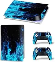 Skin Sticker Decal Cover for Playstation PS5 Digital Edition Console and Controllers Ice Blue Flame