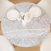 AGDGV Clear Round Fitted Vinyl Tablecloth, Waterproof Table Cloth with Elastic Edge, Plastic Table Cover Protector for Kitchen Dining, Wedding, Party Dinner (Clear Cover Fits 40-44 inches Round Table)