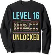 [X.Style] Level 16 Unlocked Funny Birthday Gamer 16th Birthdays Sweatshirt ds932 Sweater (S) Black