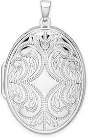 [JewelryWeb] 925 Sterling Silver Polished Engravable Holds 2 photos Oval Scroll Locket Measures 43.55x27.15mm Wide