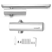 Modern Hydraulic Door Closer with Hold Open Feature - 180° Angle, Silver Finish