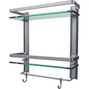 Glass Bathroom Wall Organizer Shelf, 2-Tier Glass Shelf with Integrated Towel Ba